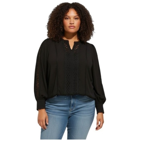torrid Tops - Torrid Button Shirt Black Crochet Lace Blouse Long Sleeve Cutout Womens 2X EUC